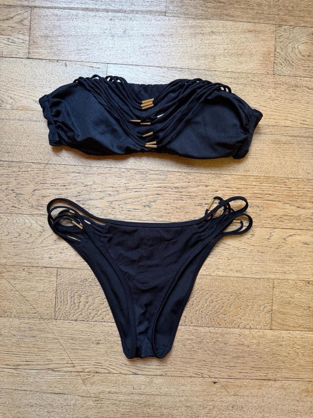 Victoria's Secret Black Bandeau Bikini with Gold Accents